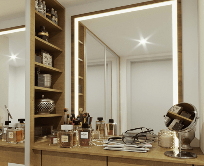 Grand Mirrors LUX installed as a vanity mirror